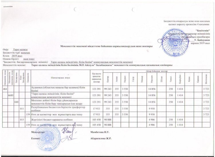 Қаржыландырудың жеке жоспары 2019 ж.