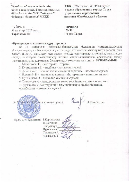 Бракераждық комиссия құру туралы