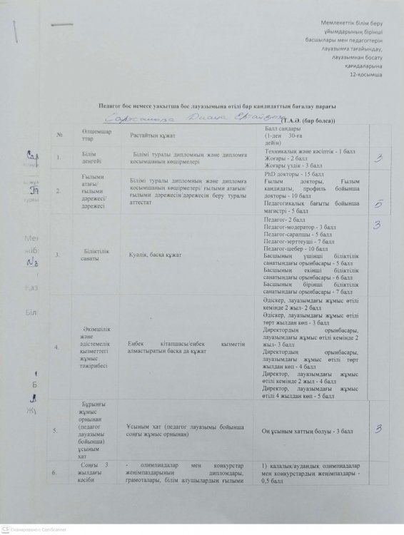 12-қосымшаға сәйкес нысан бойынша педагогтің бос немесе уақытша бос